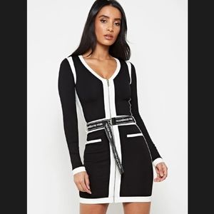 Contrast Panel Dress with Branded Belt